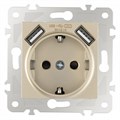Розетка с заземлением и со шторкой и 2хUSB, без рамки Arte Milano am-203 203.47-1.shampan - фото 4938069