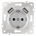 Розетка с заземлением и со шторкой и 2хUSB, без рамки Arte Milano am-203 203.47-1.silver - фото 4938075