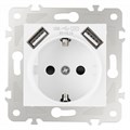 Розетка с заземлением и со шторкой и 2хUSB, без рамки Arte Milano am-203 203.47-1.white - фото 4938081