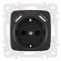 Розетка с заземлением и со шторкой и 2хUSB, без рамки Arte Milano am-205 205.47-1.black - фото 4938439