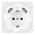 Розетка с заземлением и со шторкой и 2хUSB, без рамки Arte Milano am-205 205.47-1.white - фото 4938451