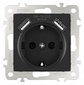 Розетка с заземлением и со шторкой и 2хUSB, без рамки Arte Milano am-206 206.47-1.black - фото 4938770