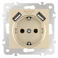 Розетка с заземлением и со шторкой и 2хUSB, без рамки Arte Milano am-206 206.47-1.shampan - фото 4938774