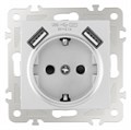 Розетка с заземлением и со шторкой и 2хUSB, без рамки Arte Milano am-206 206.47-1.silver - фото 4938778